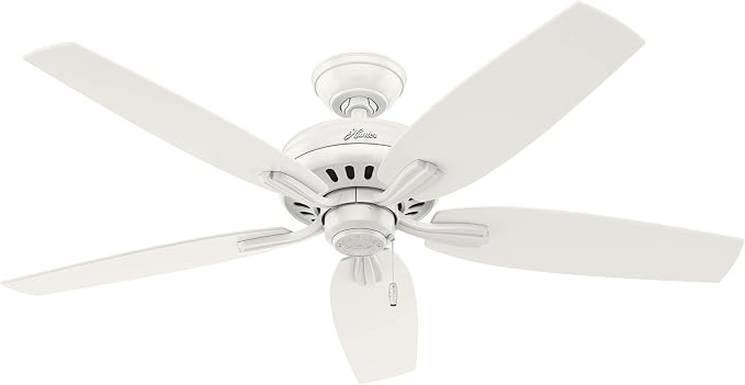 Hunter 52 inch Indoor Ceiling Fan No Light with Pull Chain - White Ceiling Fan without Light, Standard Mount, 5 Blades, For Bedroom, Living Room, or Kitchen, Quiet - Newsome 53319, Fresh White