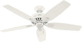 Hunter 52 inch Indoor Ceiling Fan No Light with Pull Chain - White Ceiling Fan without Light, Standard Mount, 5 Blades, For Bedroom, Living Room, or Kitchen, Quiet - Newsome 53319, Fresh White