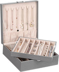 BEWISHOME Jewelry Box Organizer, 2-Layer Necklace Organizer Box, Modern Style Necklace And Bracelet Storage Case, Necklace Case for Women, Girls Mothers Day (Grey SSH31H)