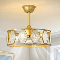 Crystal Caged Ceiling Fans Lights: 18.9'' Farmhouse Fandelier Ceiling Fan with Remote 6 Speeds Gold Semi Flush Mount Industrial Chandelier Modern Low Profile Ventilador de Techo for Bedroom Kitchen