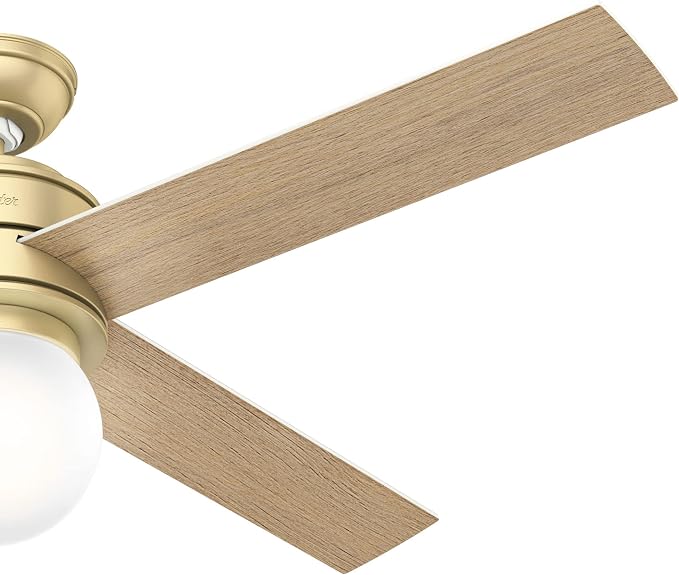 Hunter Hepburn, Indoor, Ceiling Fan, with LED Light, 52 inch, Modern Brass | Standard Mount, Wall Control, 4 Blades, For Bedroom, Living Room, Kitchen, 59320, Includes Bulbs, 59320