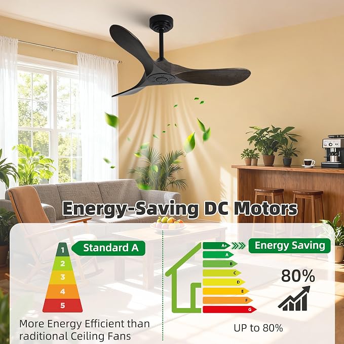 Outdoor Ceiling Fan Without Light, 42Inch Smart Ceiling Fan with Remote & Voice Control for Compatible with Alexa/Google, 3-Blade Wood Fan, Quiet DC Motor, 6 Speeds for Patio, Porch, Farmhouse