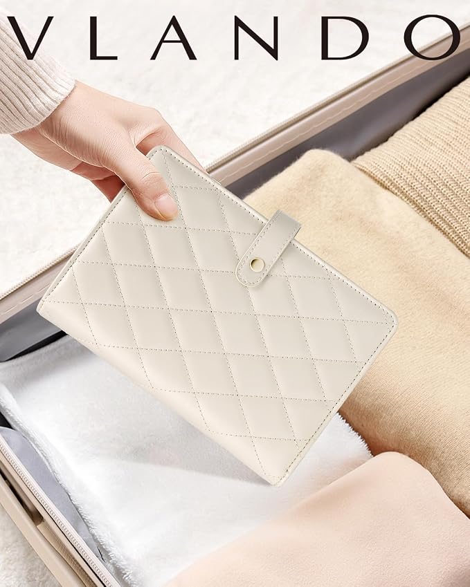 VLANDO Travel Jewelry Organizer Case,Valentines Gift,Jewelry Storage Book Ring Binder with Clear Zipper Velvet Jewelry Pouches Bags for Rings,Necklace,Earrings-Cream White