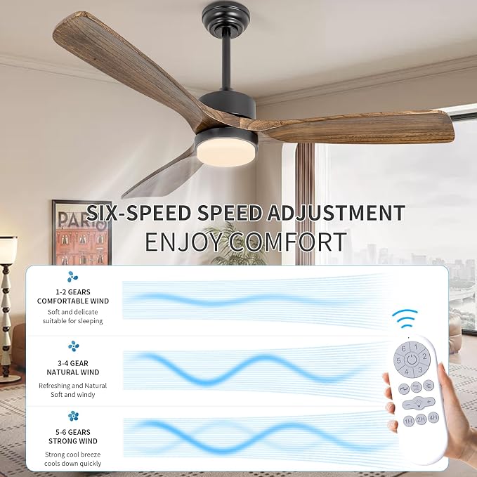 52" Ceiling Fans with Lights and Remote Control, Indoor Outdoor Ceiling Fans Farmhouse, Timing 6 Speeds 3 Color Light with Memory Lighting Function