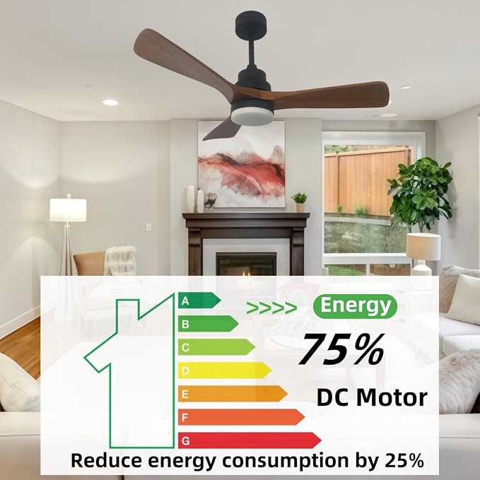 42 inch Ceiling Fan with Light,LED Lighting with 3 Color Dimming, 6 Speed Remote Control, Timing Function, and a Quiet Reversible Motor. Suitable for Bedrooms, Living Rooms, and Dining Rooms