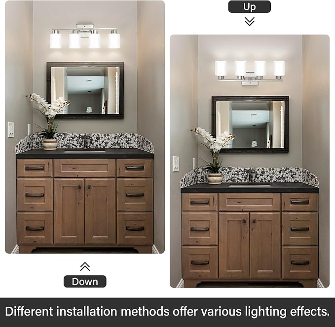 FonmYim Brushed Nickel Bathroom Light Fixtures, 4-Light Modern Vanity Light Over Mirror, Wall Sconces with Milky White Frosted Glass Shades, E26 Socket (Bulbs Not Included)