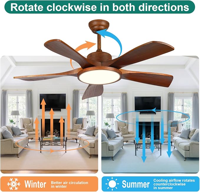52 Inch Wood Ceiling Fan with Lights and Remote Control 5 Solid Wooden Blades Modern Farmhouse Outdoor Ceiling Fan for Patios Living Room FCC Reversible DC Motor