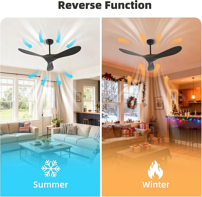 Smart Ceiling Fan no Light, 52 Inch Outdoor Ceiling Fan Without Light, Compatible with Alexa/Google/App, 3 Solid Wood Blades, Modern Wood Fan for Patio, Bedroom, Living Room, Dark Brown