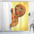 Ambesonne Gingerbread Man Shower Curtain, Gingerbread Man Holding a White Page Funny Xmas Character Print, Cloth Fabric Bathroom Decor Set with Hooks, 69" W x 84" L, Multicolor