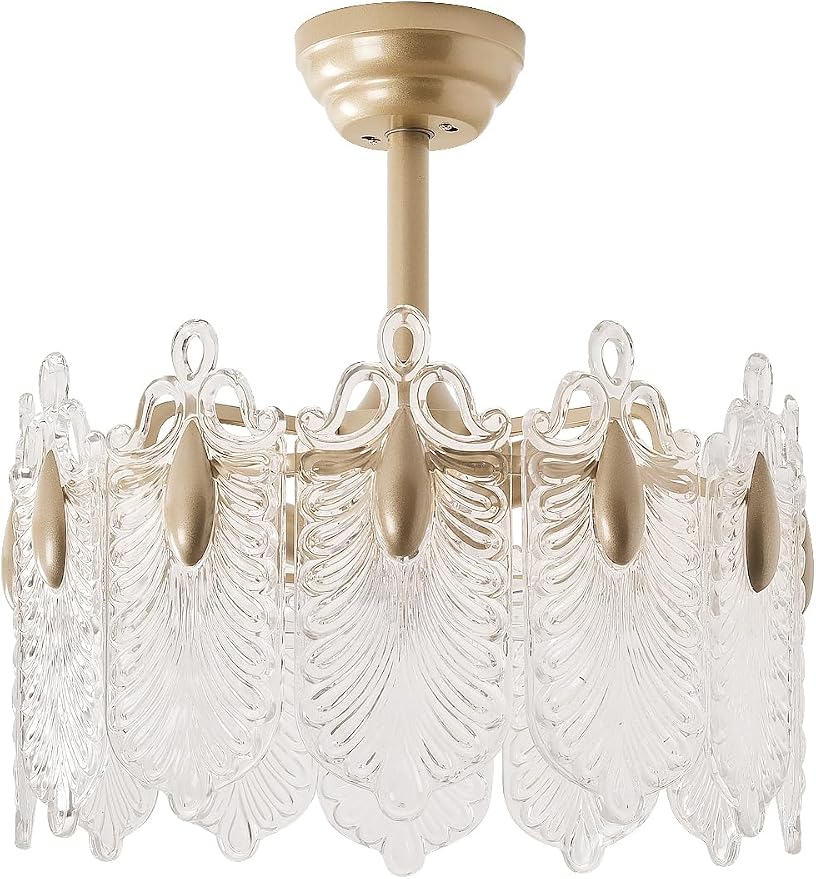 20 Inch Gold Crystal Fandelier Ceiling Fan with Light, Mid Century Gold Fandelier Ceiling Fans with Lights Remote Control, French Country Chandelier with 6 Speeds for Bedroom, Nursery, Living Room