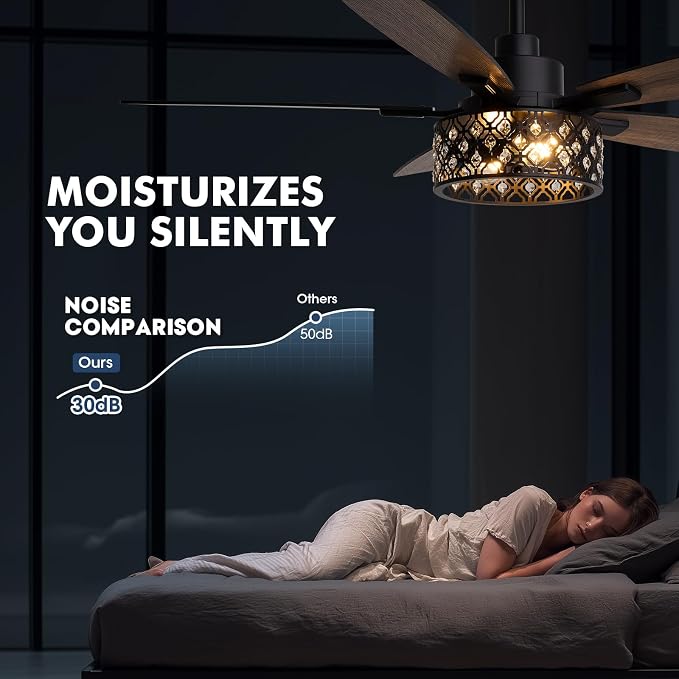 52 Inch Farmhouse Ceiling Fan with Lights and Remote, 5 Blades Double-color Finish, Quiet & Reversible DC Motor, Crystal Caged Ceiling Fan for Bedroom Living Room Kitchen Outdoor Covered Patio