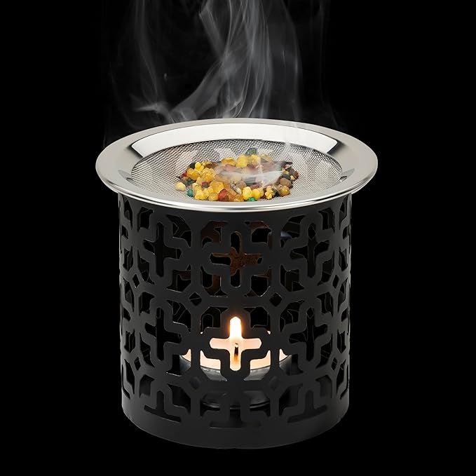 Black Iron Incense Burner with Sieve Height 3.15 inch [Handmade] for Burning Incense with a Tealight