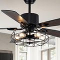 Bella Depot 52" Industrial Ceiling Fan Farmhouse Caged Chandelier Fan with Light Remote Vintage Rustic Indoor Fandelier with Silent Motor for Dining Living Room Bedroom Porch Outdoor (Coffee)