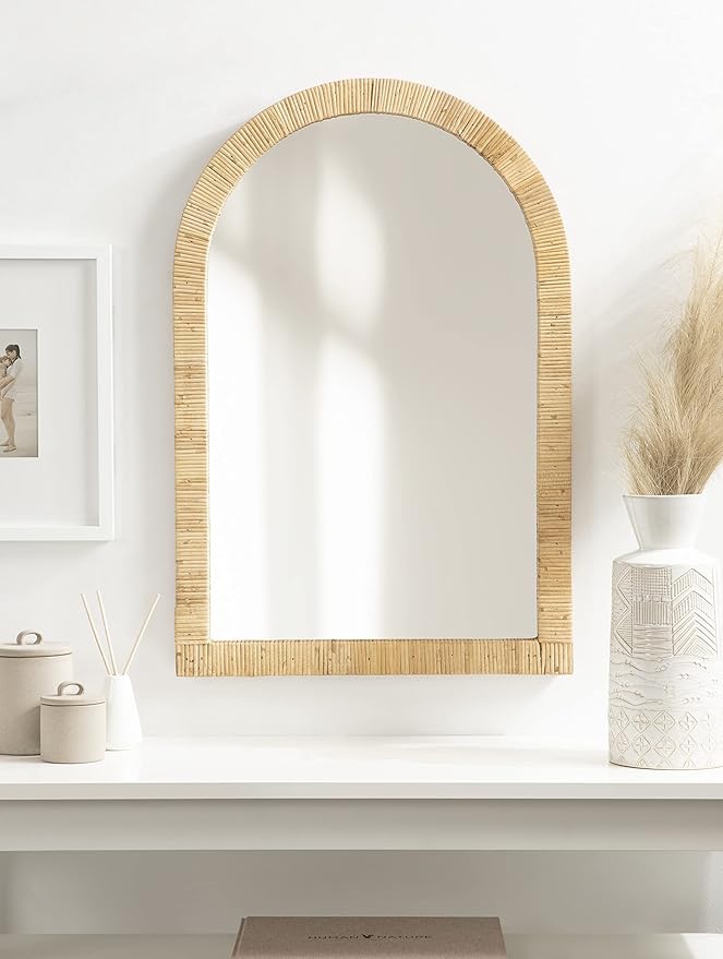 Kate and Laurel Rahfy Boho Arch Rattan Mirror