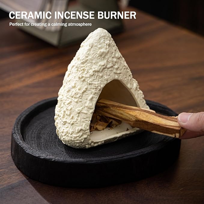 Volcano Palo Santo Holder, Handcrafted Ceramic Mini Chiminea Incense Burner for Sage & Smudge Sticks, Mountain Fireplace Style for Meditation, Yoga, Aromatherapy, Home Decor, Spiritual Gifts