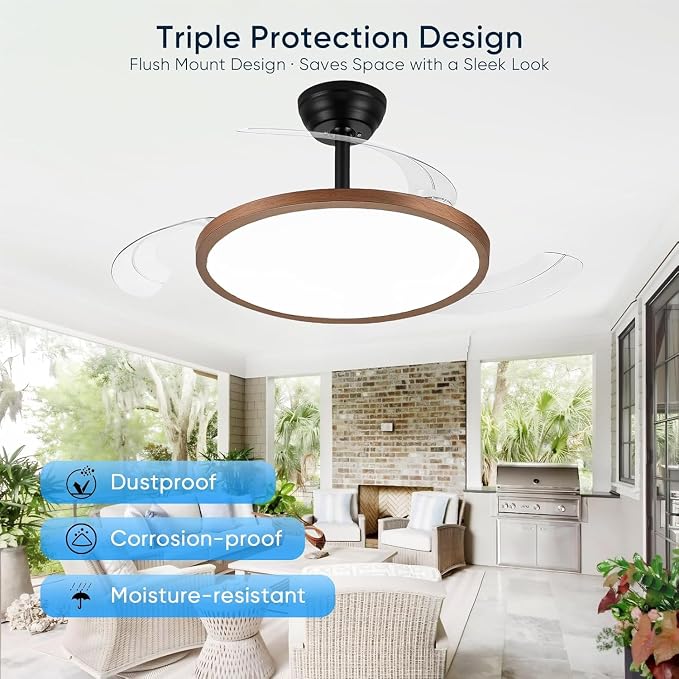 48 Inch Retractable Ceiling Fan with Lights, Fandelier Ceiling Fan for Bedroom Living Room Dinning Room, Chandelier with Fan 6 Speed, 3 Color Temperature, Reversible DC Motor-Black