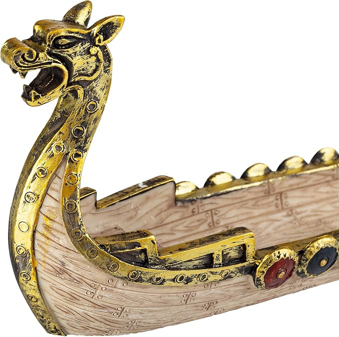 Comeon Retro Incense Burners Traditional Chinese Design Dragon Boat Incense Stick Holder Burner Hand Carved Carving Censer Ornaments (Gold)