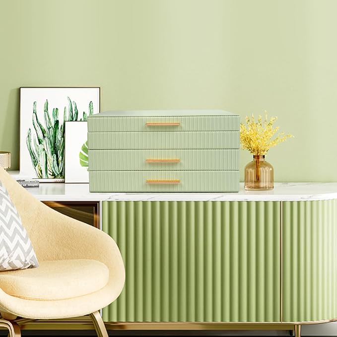 Dajasan Jewelry Box Organizer, 3-Tier Jewelry Storage with 2 Drawers, Large Jewelry Boxes for Women, PU Leather Surface with Texture, Gift Idea, Modern Style, 10.71 x 7 x 5.6 Inches (Avocado Green)