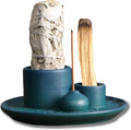 4 in 1 Ceramic Incense Burner, Sage Holder for Burning Bowl, Palo Santo Sticks Holder, Smudge Stick Ash Catcher Tray for Meditation Yoga Room (Blue)