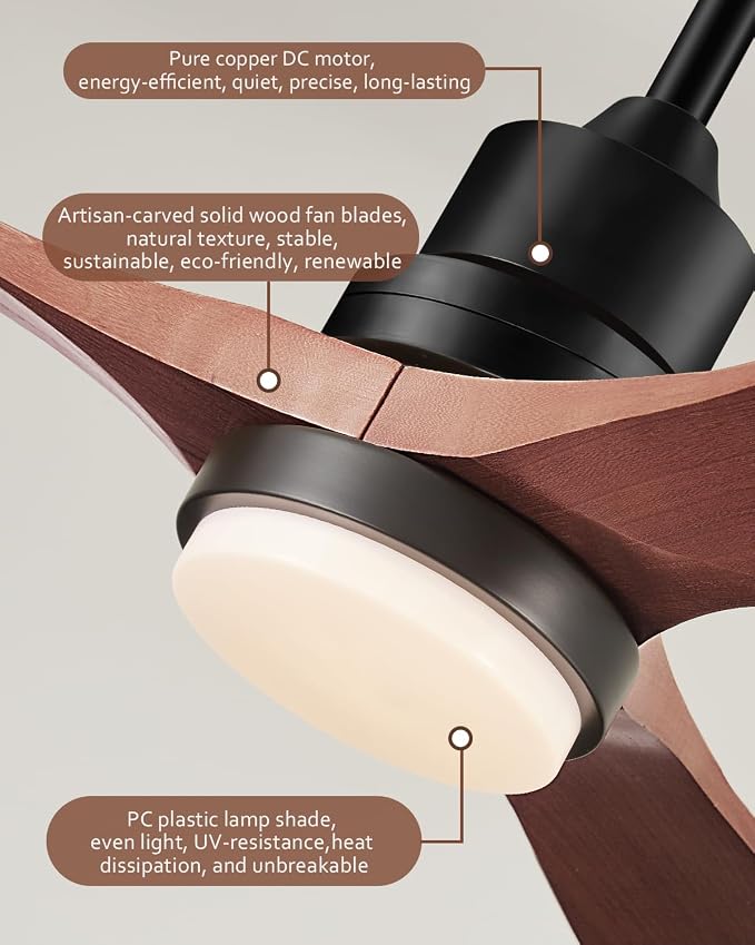 Ceiling Fans with Lights and Remote, 72 Inch Outdoor Ceiling Fan with Light, 3 Downrods, ETL Listed, 3 Blades and 6 Speed Large Ceiling Fans Quiet DC Motor for Patio Farmhouse, 72in,Walnut