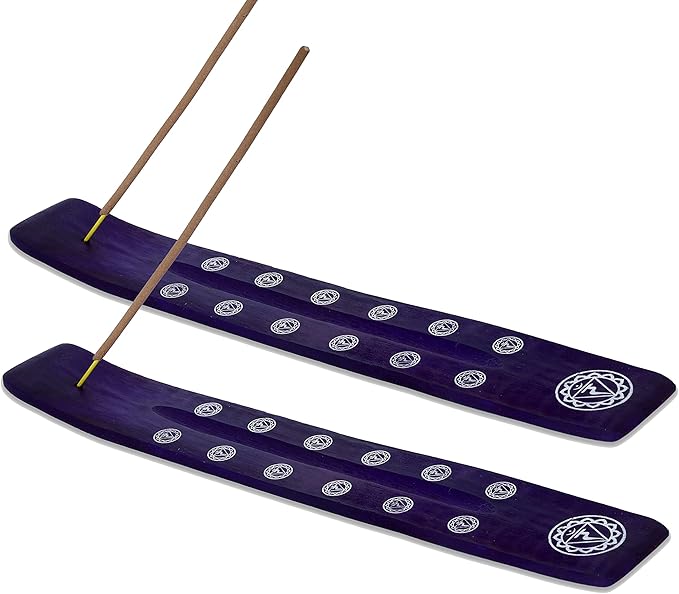 Bless-International Traditional-Handmade-Burner Wooden-Incense-Stick-Holder Ash-Catcher-Stand for-Aromatherapy-Meditation-Yoga (Heavens Blue) 10 Inches, Pack of 2