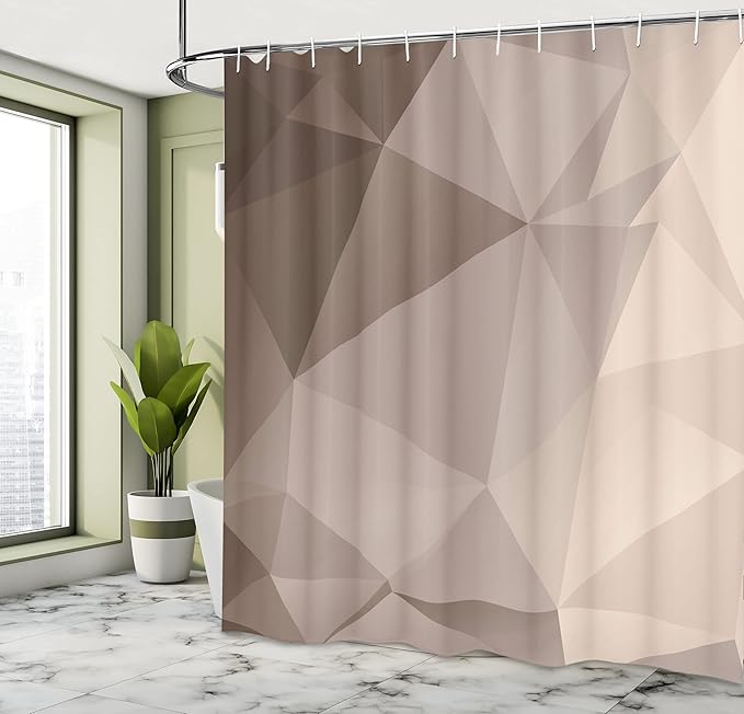 Ambesonne Geometric Shower Curtain, Polygonal Curved Looking Psychedelic Abstract Shady Digital Graphic Design, Cloth Fabric Bathroom Decor Set with Hooks, 69" W x 70" L, Cocoa Beige