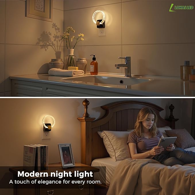 L LOHAS LED Night Lights Plug into Wall, 2 Pack Plug in Night Lights | Light Sensor, 3000K Soft White, 0-100LM Brightness Adjustable, Bubble Nightlight for Bathroom Bedroom Hallway