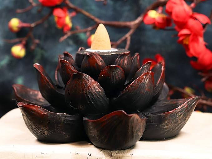 Ebros Buddha Padma Lotus Incense Stick and Backflow Cone Holder Burner Figurine Zen Feng Shui Mandala Buddhism Misting Fog Flower Blossoms Home Fragrance Decor