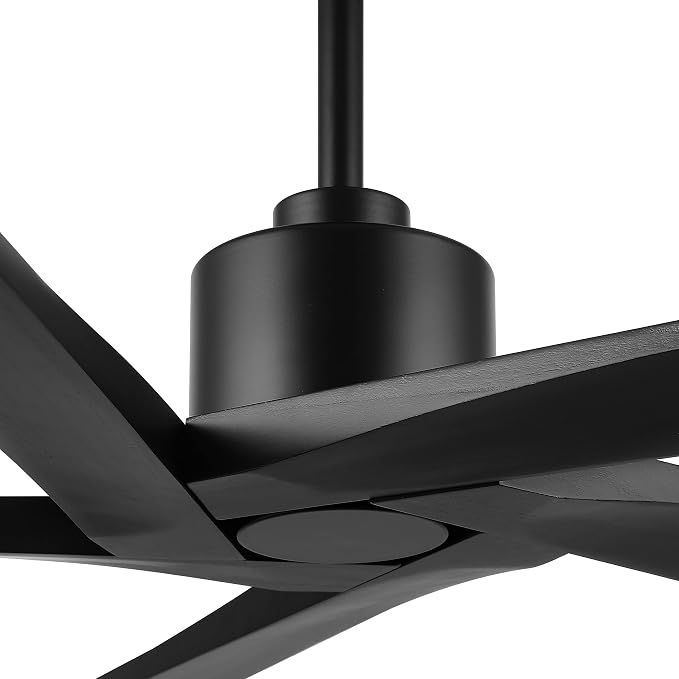 WINGBO 72 Inch DC Ceiling Fan No Light with 3 Downrods, 5 Reversible Carved Solid Wood Blades, 6-Speed Noiseless DC Motor, Large Ceiling Fan without Lights in Black Finish, ETL Listed