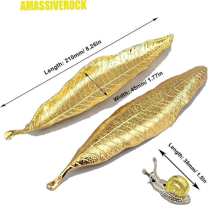 Leaf and Snail Incense Burner - Gold Incense Sticks Holder with Ash Catcher for Counters, Meditation Room, Yoga Decor, Home