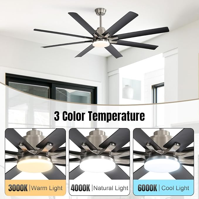 Sofucor 52 Inch Ceiling Fans with Lights and Remote, Modern Black Indoor/Outdoor Ceiling Fan with Quiet Reversible DC Motor, Dimmable LED, 8 Blades Ceiling Fan Light for Bedroom, Living Room, Patio