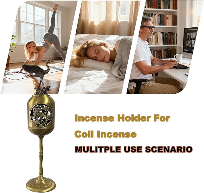 Incense Burner Holder for Coil Incense/Incense Cones-Oriental Crane Incense Burner-Antique Bronze Alloy Art Piece with Incense for Yoga, Home & Office Decor