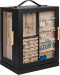 360° Rotating 5‑Drawers Jewelry Box with Top Handle & Glass Window, Spacious Vertical Jewelry Organizer, Jewelry Storage Case, Dustproof & Moisture‑resistant Design, Black