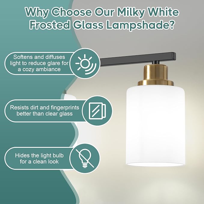 Ascher Bathroom Light Fixtures, 4-Light Vanity Light Over Mirror, Black and Gold Wall Sconces with Milky White Frosted Glass Shades, Wall Lamp for Living Room Bedroom, E26 Base(Bulbs Not Included)