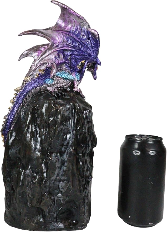 Ebros Gift Purple Azurite Quartz Dragon Climbing On Faux Geode Crystal Gemstone Quarry Mountain Cave Backflow Incense Burner Figurine Faux Stone