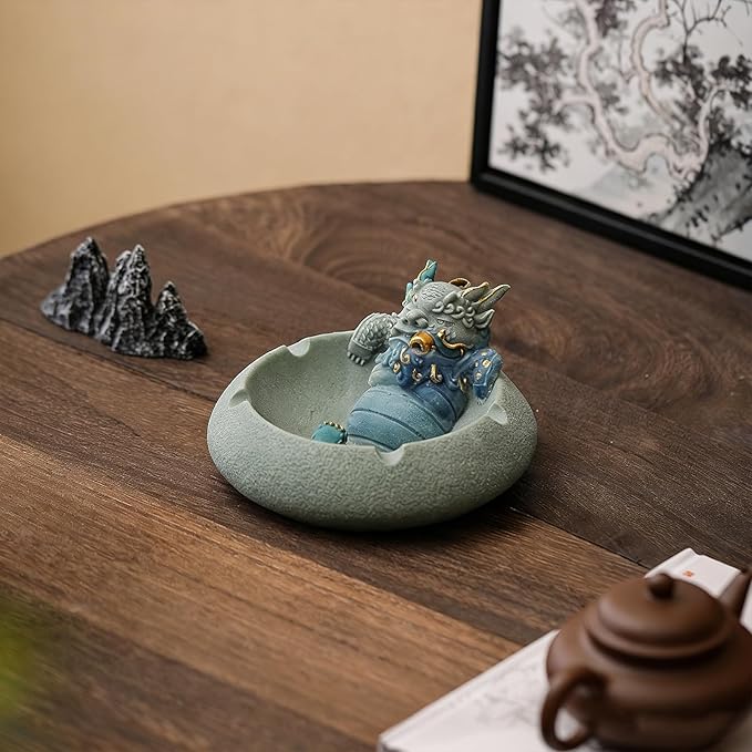 Pixiu Backflow Incense Burner with Ashtray, Mythical Beast Resin Incense Holder & Wealth Guardian Statue, Waterfall Smoke Effect Decor for Desk, Home Office Zen Gift