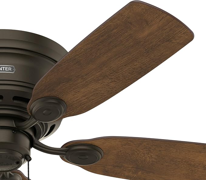 Hunter Low Profile IV, Indoor, Ceiling Fan, No Light, 42 inch, New Bronze | Low Profile Flush Mount, Pull Chain, 5 Blades, For Bedroom, Living Room, Kitchen, 51061