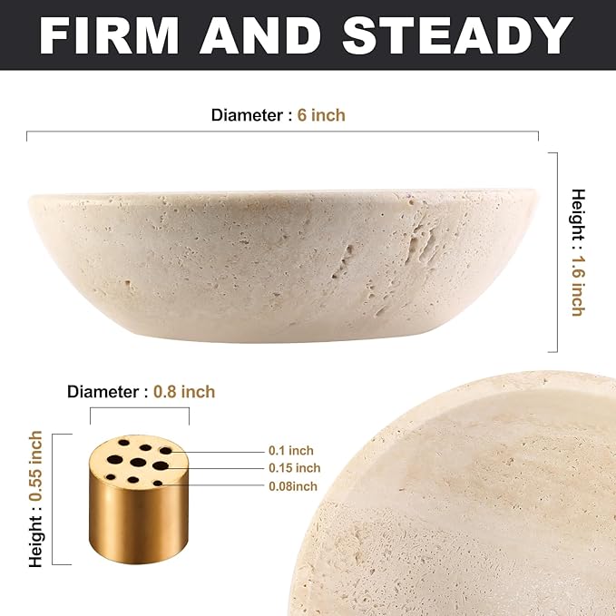 Koville Italian Travertine Incense Holder, 6" Incense Holders for Sticks, Sturdy Incense Burner Ash Catcher, Ideal for Meditation, Relaxing, Easy to Clean
