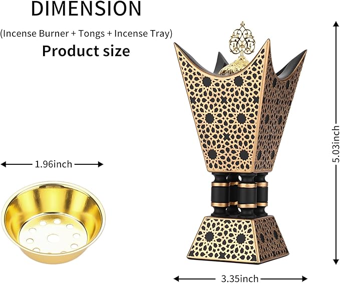 TERSCHELLING Bakhoor Incense Burner, Oud Frankincense Resin Burner 8.85Inches Tall,Charcoal Incense Burner - for Yoga, Spa Aromatherapy, Office & Home Decor (Trophy Shape) (Black)