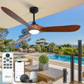 60” Outdoor Ceiling Fan with Light 3 Downrods, Smart Wood Ceiling Fan Compatible with Alexa/Google/App, 3 Blades Modern Walnut Wood Ceiling Fans for Kitchen Living Room Patio