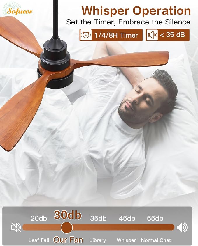 Sofucor 48 Inch Ceiling Fans with Lights and Remote Control-Modern Flush Mount & Downrod Mount Ceiling Fan for Bedroom Living Room Indoor Outdoor Farmhouse Patio, Timer Quiet DC Motor, Black&Walnut