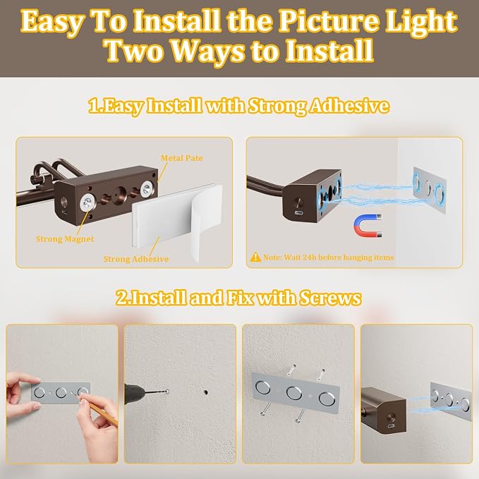 Picture Lights for Wall, 13.8in, Brown, 4000mAh, Rechargeable Remote | Magnetic LED Art Display Light with 3 Color Temperatures for Gallery, Living Room, Bedroom, Hallway, Wireless