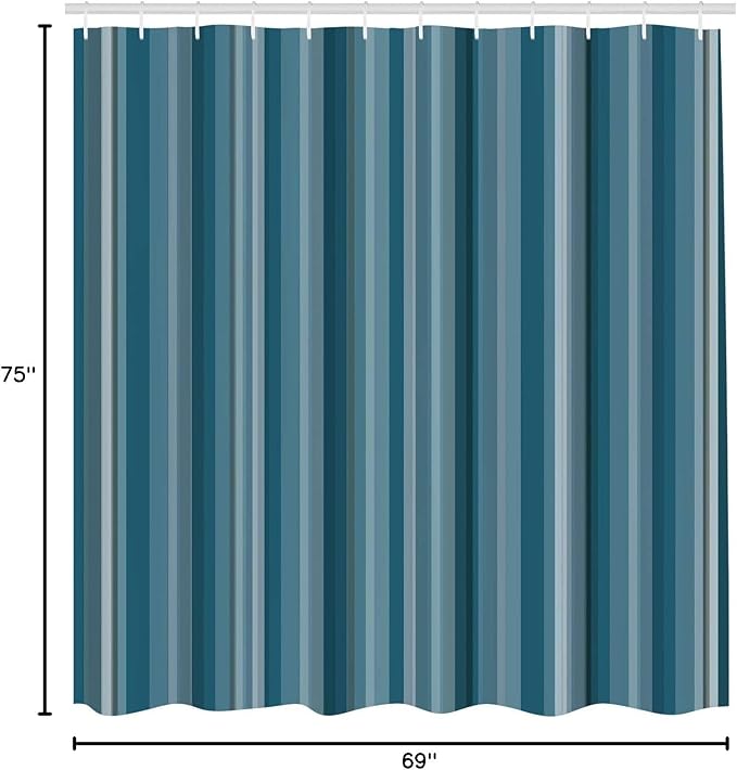 Ambesonne Stripes Shower Curtain, Abstract Ocean Inspired Palette Lines Geometrical Image Illustration, Cloth Fabric Bathroom Decor Set with Hooks, 75" Long, Sea Blue