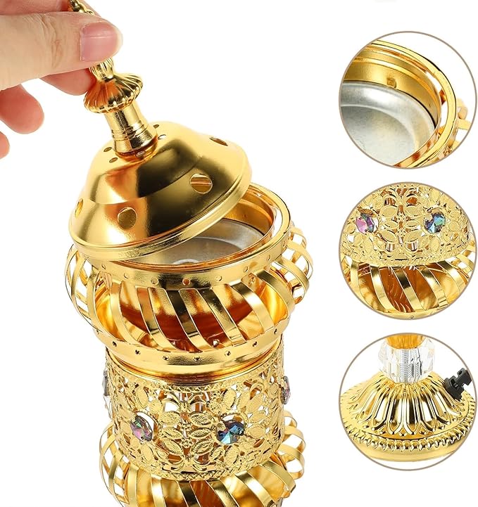RCFINE Electric Incense Burner Bakhoor Metal Incense Burner Middle Eastern Style Arabic Incense Burner for Aromatherapy Yoga Spa Home Tabletop Decoration (Gold)