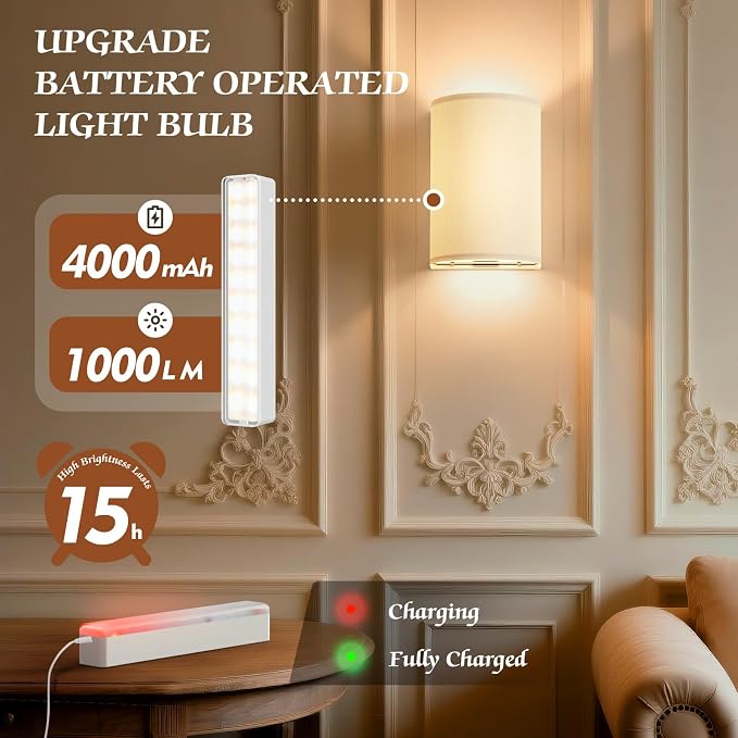 OCATO Battery Operated Wall Sconce: Wireless Wall Sconces Set of Two Battery Operated Magnetic Lamp Rechargeable Lights Dimmable with 16 RGB Colors with Remote Walls Decor for Bedroom Living Room