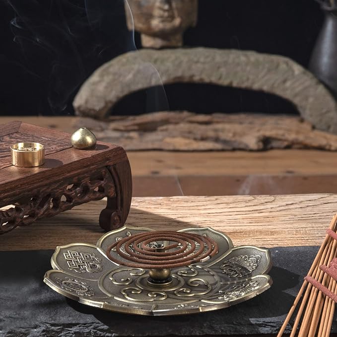 Brass Plate Incense Holder Set- 4 in 1 Incense Burner - for Smudging Bowl, Offering Bowl, Incense Burner Holder, Ash Catcher,Jewelry Dish (Large Sized)