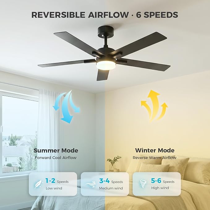 Obabala Ceiling Fan with Light 52 Inch, DC Motor Ceiling Fan with Remote | And APP Control, Dimmable LED Color Changing, Reversible Quiet Fan for Bedroom Living Room Indoor Outdoor, Modern