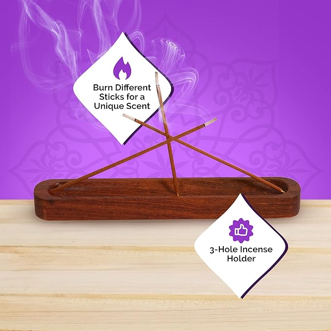 Wooden Ash Catcher & Incense Holder for Sticks, Incense Stick Holder for Mess-Free Incense Storage, Incenses Burner Made of Padauk Wood, with 3 Holes, 9 Inches - OneSoul Collection