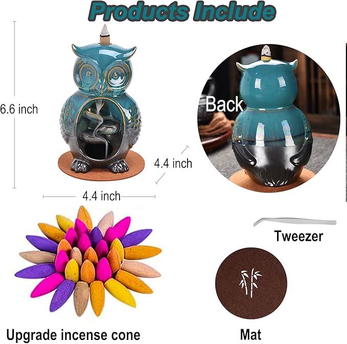Mountain Waterfall Incense Burner，Backfall Incense Holder River, Incense Falls Meditation Decor for Room with Upgrade Incense Cones and Accessories (OWL)