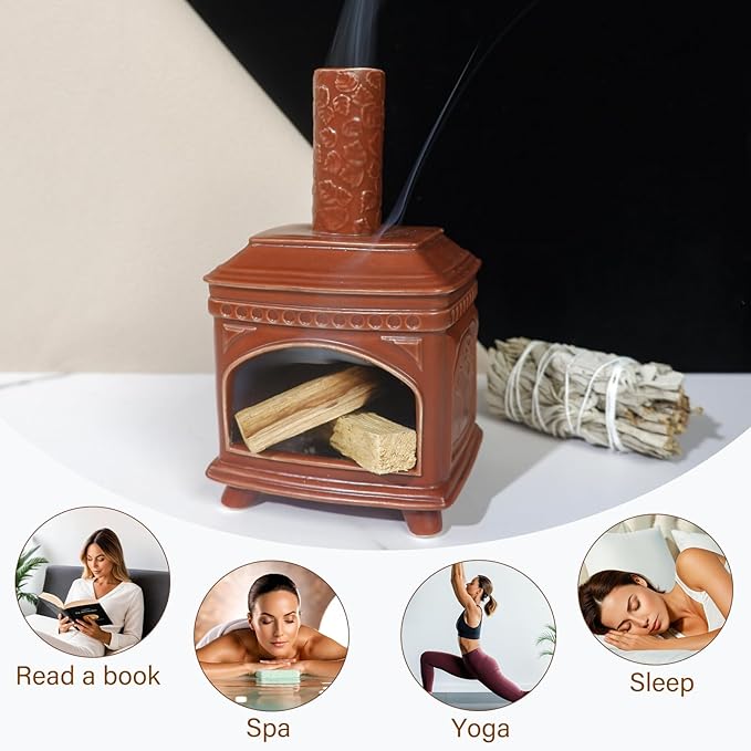 MOUGIGI Palo Santo Burner Holder-Ceramic Mini Chiminea, Incense Chimney-Style Burning Smudge Bowl for Sage, Incense Cones, Incense-Stick Fits Small Candle-Ideal for Home Altar, Zen/Meditation